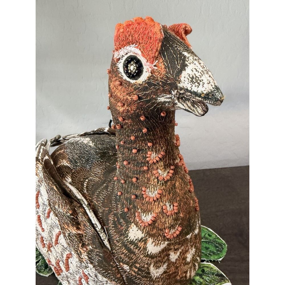 John Derian Target‎ Limited Edition Fall Shaped Beaded Grouse Bird Pillow 11X15" - Picture 7 of 11